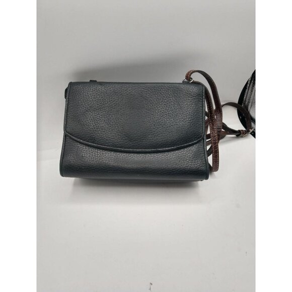 Vintage Black Brighton Leather Crossbody Bag With Brown Croc Embossed Flap & Adj - Picture 4 of 16